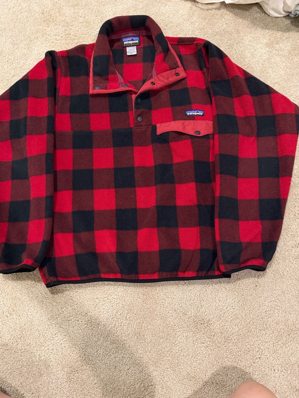 Patagonia Synchilla Snap-T Fleece Buffalo Plaid Red Black Men’s XS